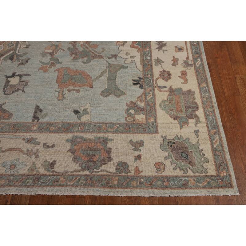 Blue Floral Oushak Turkish Area Rug Handmade Wool Carpet - 8'0"x 9'7"