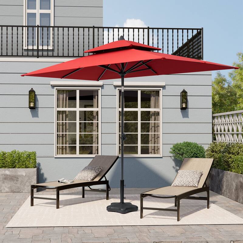 Crestlive 9 x 5 FT Double Top Patio Outdoor Market Umbrella Table Umbrella, Base Not Included