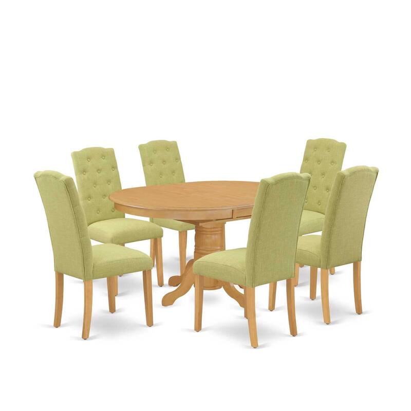 Modern Dining Set - 7 Piece Oval Table & 6 Parson Chairs - Oak Finish, 42x60 Inch - 60