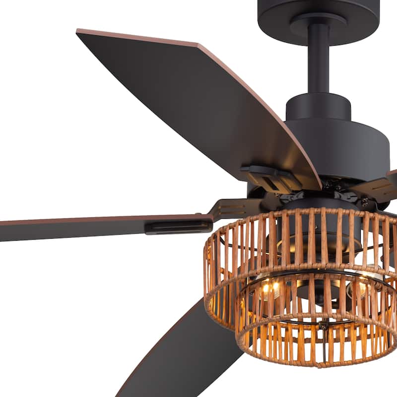 52" Farmhouse Reversible 5-Blade Ceiling Fan with Light and Remote