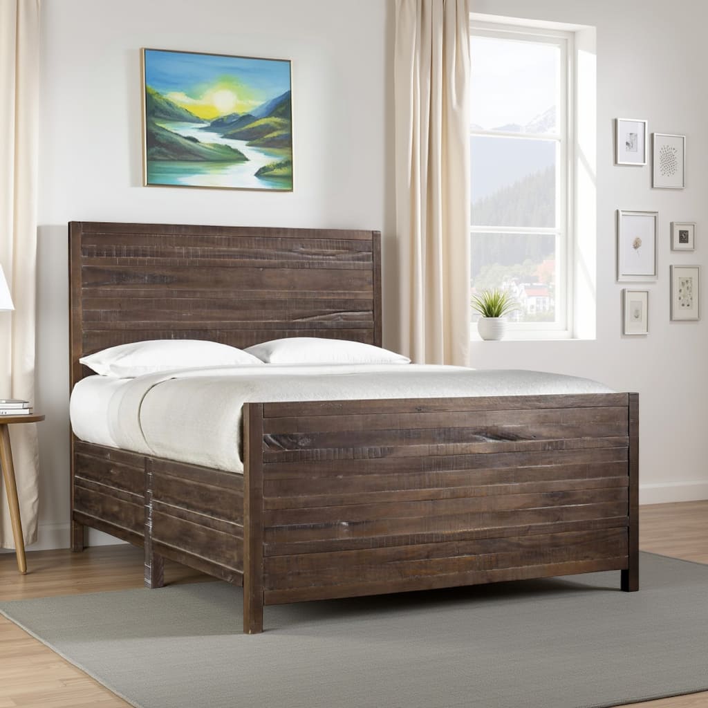 Cas Sengon Tekik Low Profile Panel King Bed, Rough Hewn, Brown