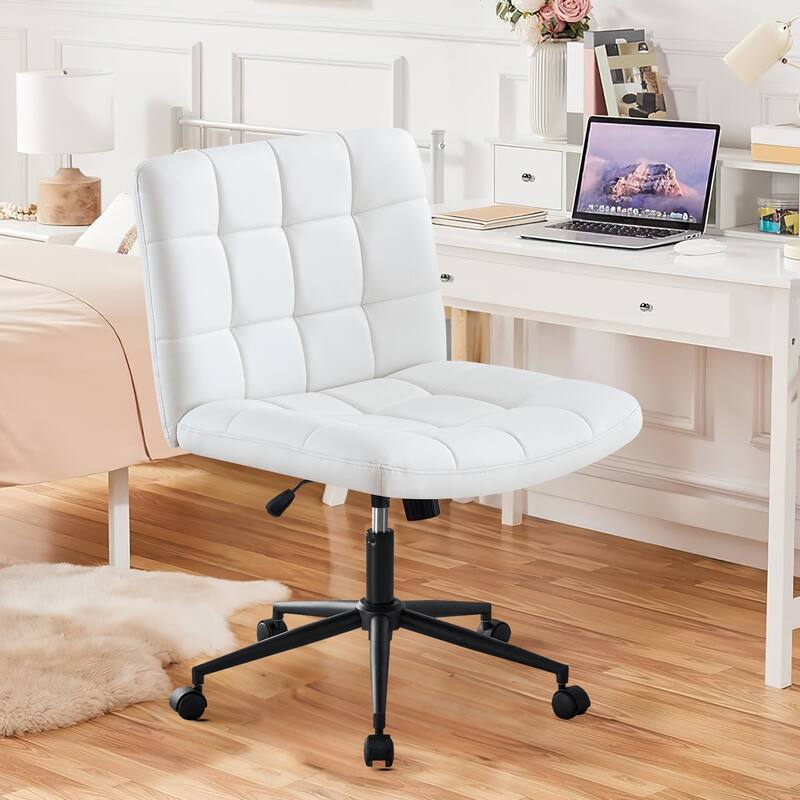 Home Office Desk Chair Armless Office Desk Chair with Cashmere Lumbar Support Adjustable Height, for Home Office Study Room - White