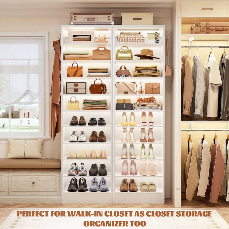 Freestanding 10-Tier Shoe Storage Cabinet,Narrow Wood Shoe Rack Shoe Organizer,Sturdy Closet Organizer Open Display Cabinet