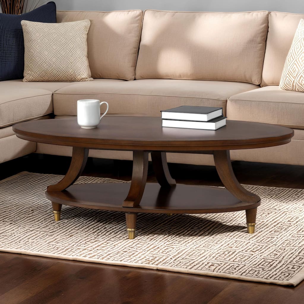 Furniture of America Prylen Modern Dark Cherry Oval 1-Shelf Coffee Table