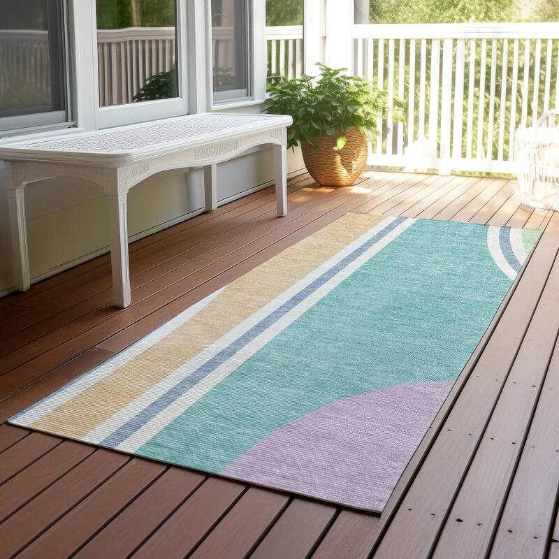 Machine Washable Indoor/ Outdoor Contemporary Keely Chantille Rug - Aqua - 2'3" x 7'6"