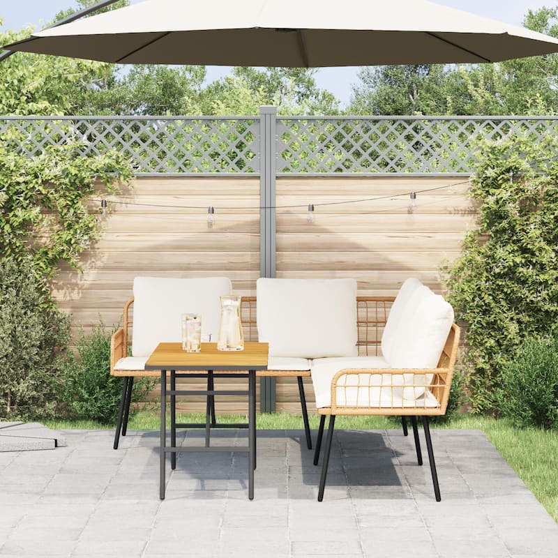 vidaXL 2 Piece Garden Sofa Set with Cushions Black/Natural Poly Rattan - 68.1 x 91.0 x 30.7