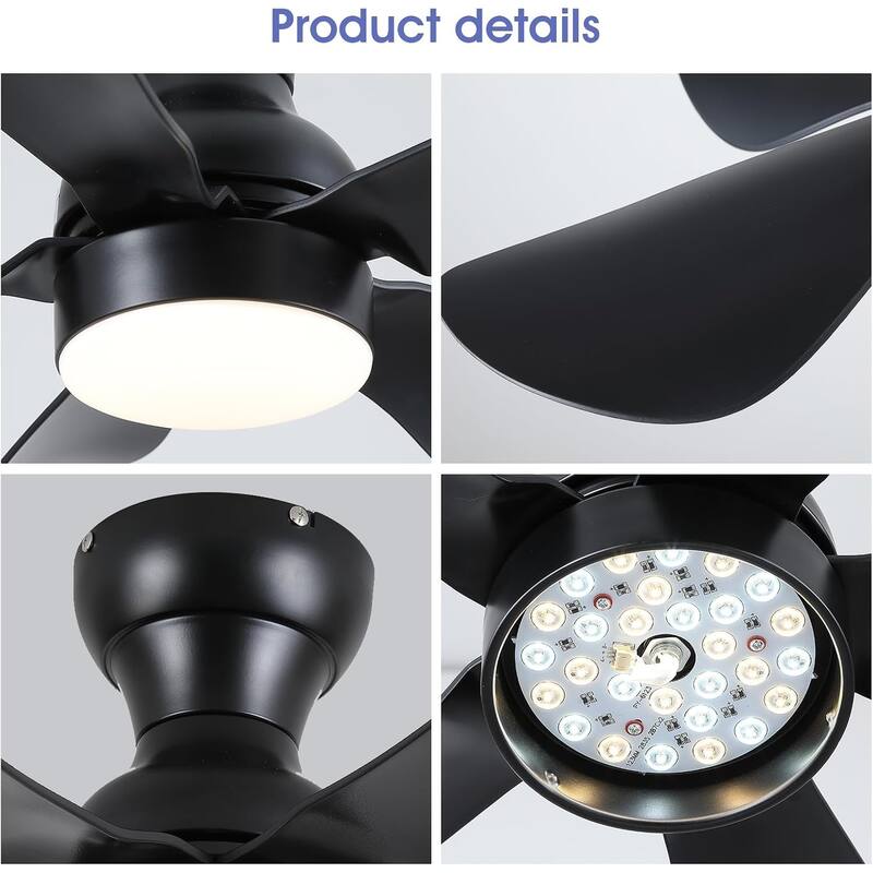 36/46 inches RGB Flush Mount Ceiling Fan with Light and Remote