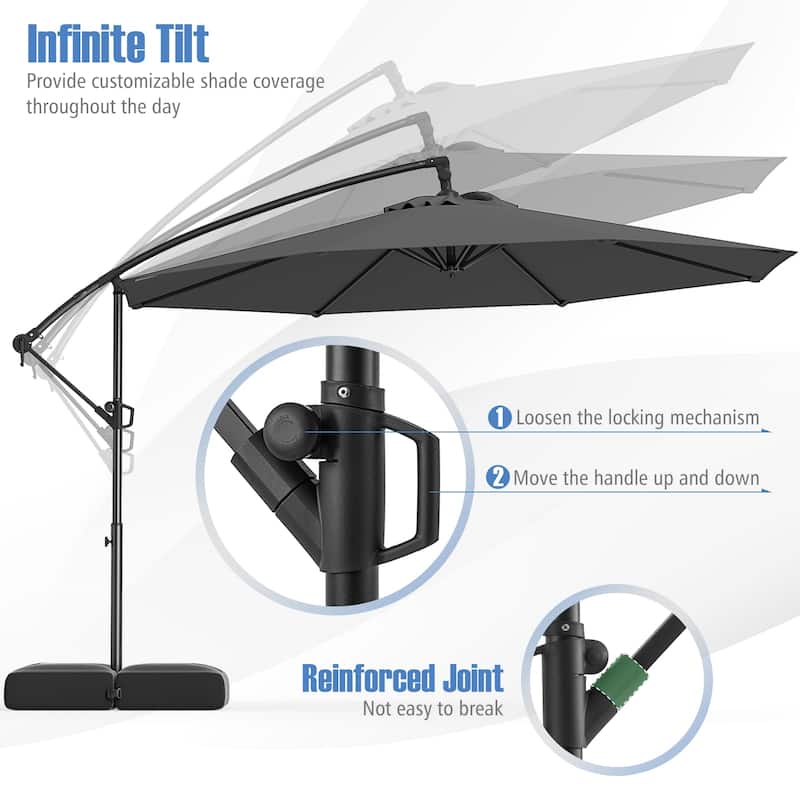 10 Feet Patio Offset Umbrella with Weighted Base 360° Tilt Cantilever Shade for Deck and Garden