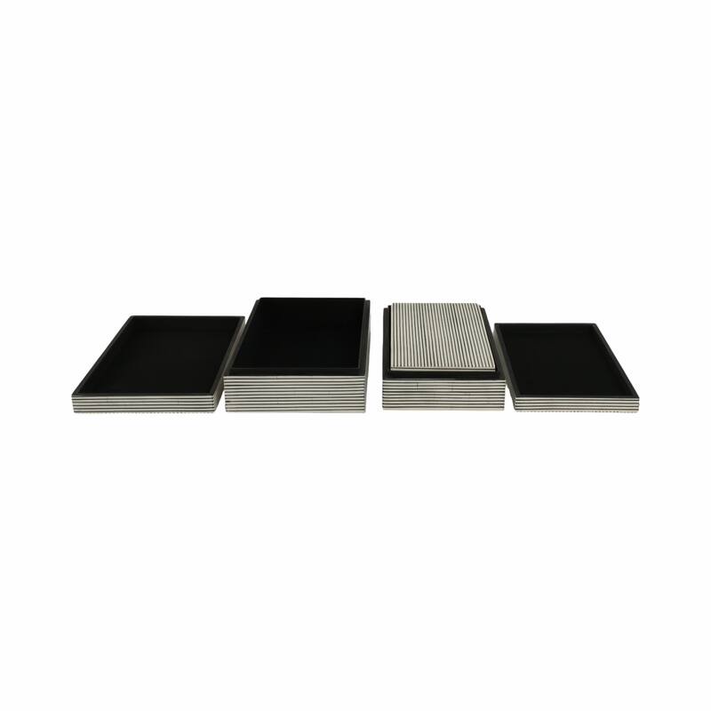 Resin Wood Storage Boxes Contemporary Design (Set of 3) - 4", 3" White - 12" x 8" x 4"