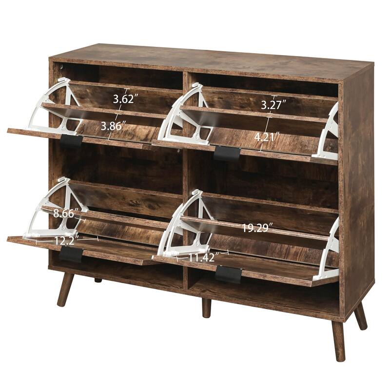 Elegant Shoe Cabinet with Double-Layer Doors,Sturdy Pine Legs and Adjustable Backplane