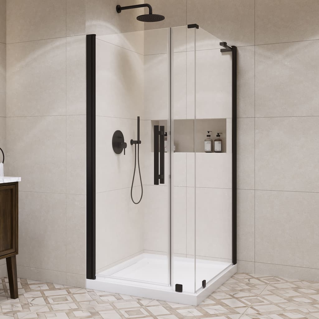 OVE Decors Pasadena Corner Frameless Pivot Shower Door Kit with Base Pan, 2025