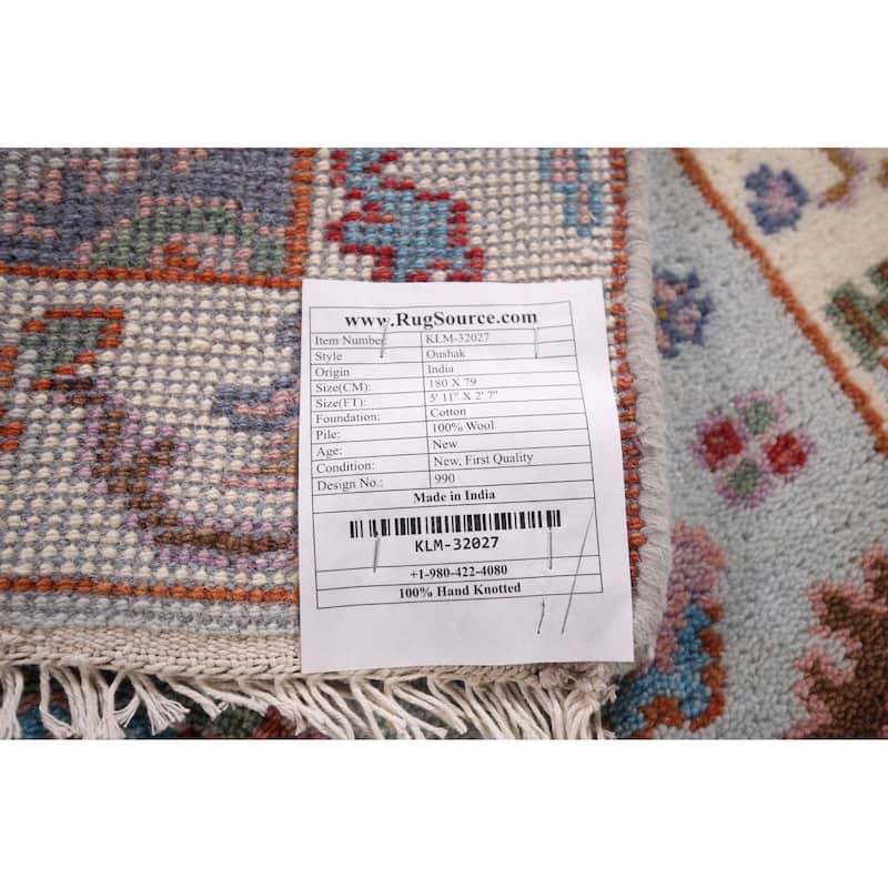 Light Blue Oushak Oriental Accent Rug Handmade Wool Carpet - 2'7"x 5'11"