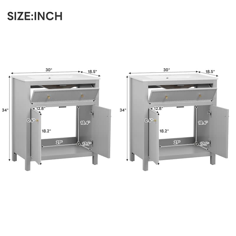 60" Bathroom Vanity Set with Ceramic Sink (Separate) and Soft Closing Doors