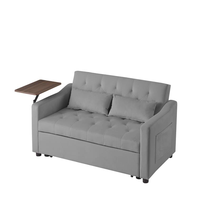 Velvet Pull Out Loveseat Sofa Convertible Sleeper Love Seat Bed w2 Pillow & 2 Pillows, Futon Sofa with 360掳 Swivel Shelves