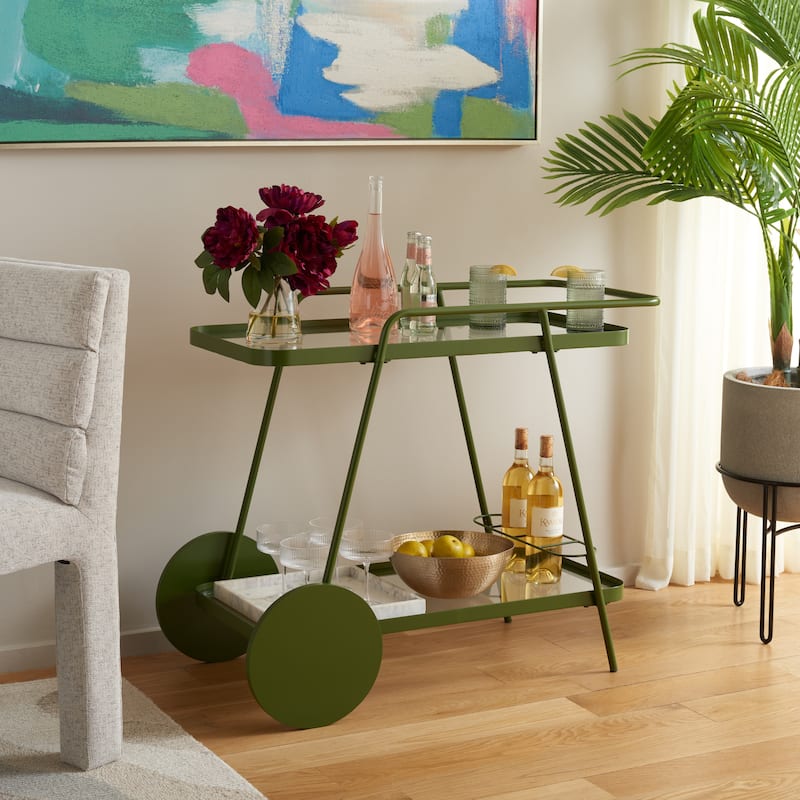 SAFAVIEH Home Zunia Glass Bar Cart with Wheels - 36Wx19Dx30H