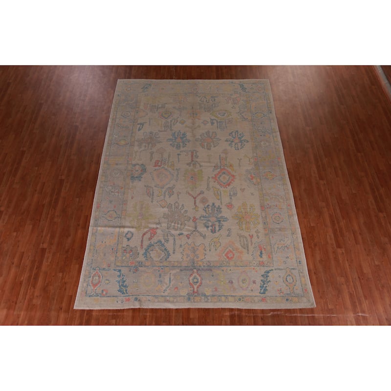 Hand Knotted Oriental 100% Wool Carpet Transitional All-Over Beige & Ivories Oushak Area Rug - 12' 5'' X 8' 7''