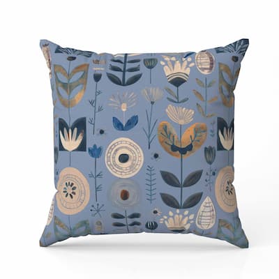 Baltic Blossoms Faux Suede Reversible Throw Pillow SkyBlue and Beige