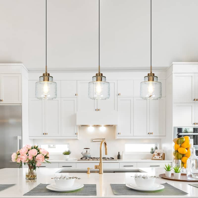 Yarge Modern Farmhouse Drum Wire Kitchen Bathroom Pendant with Art Glass Shade