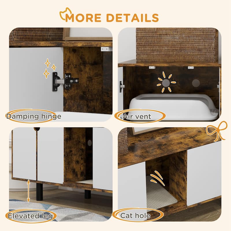3-in-1 Cat Litter Box and Condo with TV Stand Design - 57.9" W x 18.9" D x 22.8" H