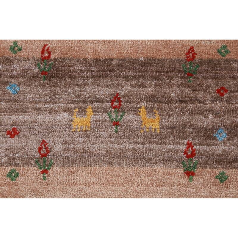 Gabbeh Indian Area Rug Handmade Beige Tribal Silk Carpet - 7'9" x 9'9"