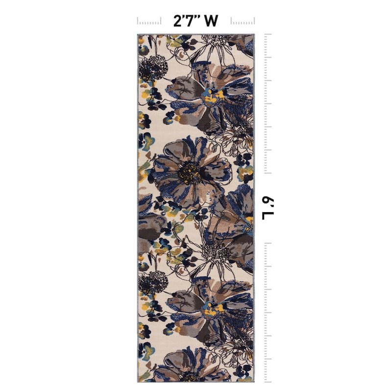 World Rug Gallery Modern Bright Flowers Non-Slip Area Rug Multi