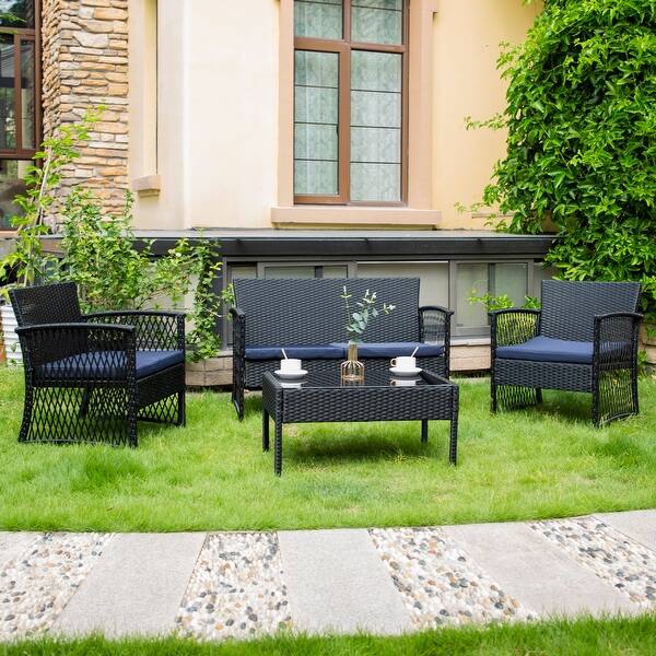 Shop Elkport Outdoor 4 Piece Rattan Patio Furniture Chat Set With Cushions Overstock 27070369