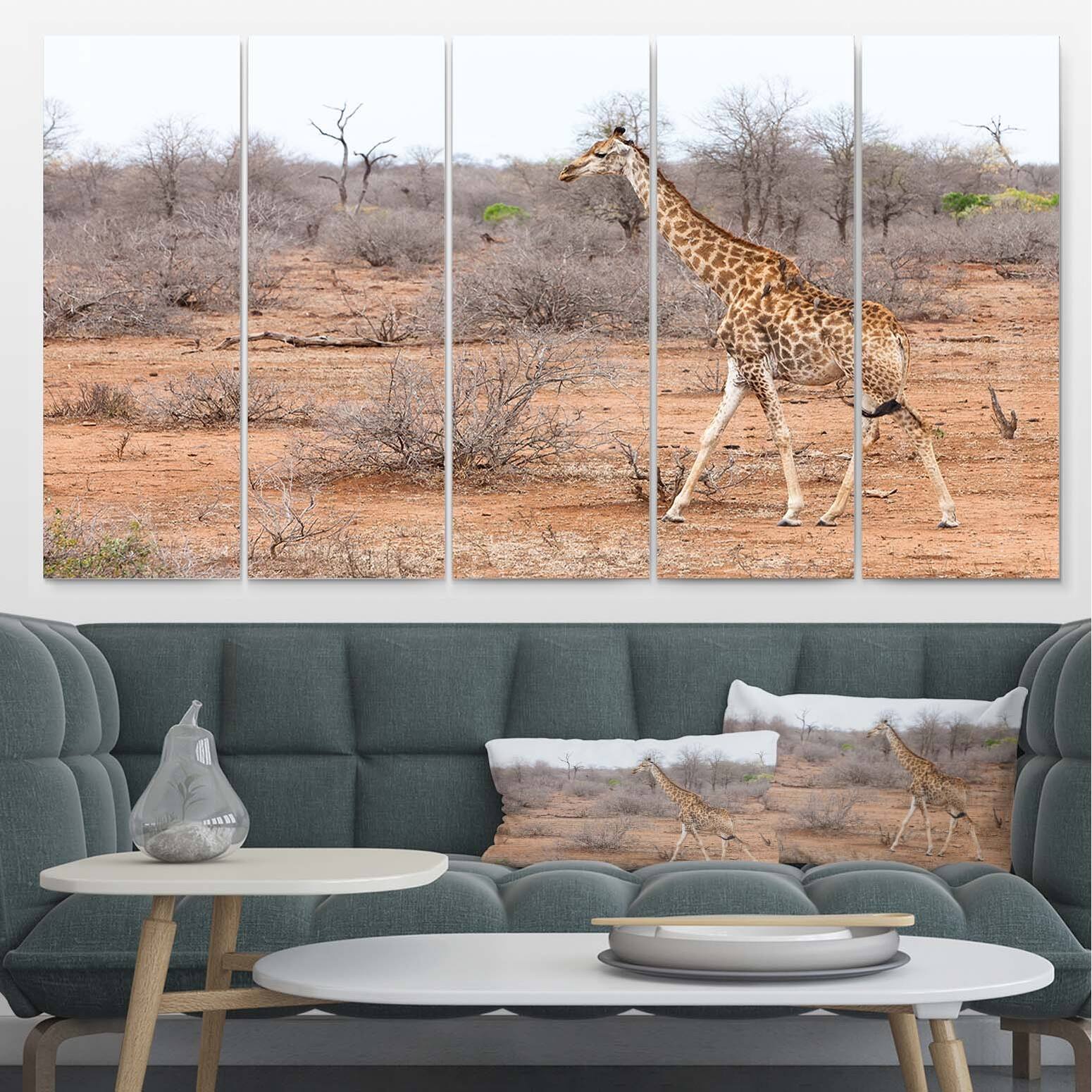 Designart 'Giraffe Walking through African Forest' Modern Animal Metal Wall Art Bed Bath
