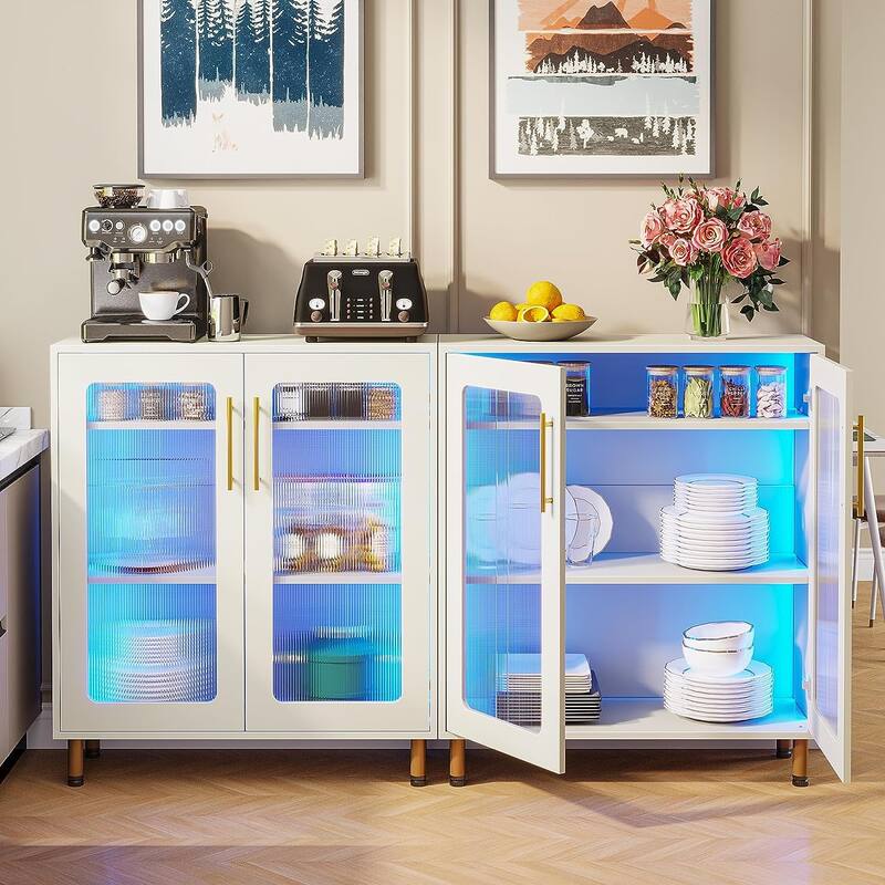 Buffet Cabinet with Storage, Modern Accent Cabinet with Acrylic Doors and LED Light - N/A