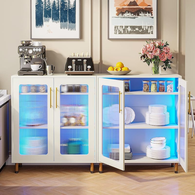 Buffet Sideboard Storage Cabinet with Acrylic Doors and LED Light - N/A