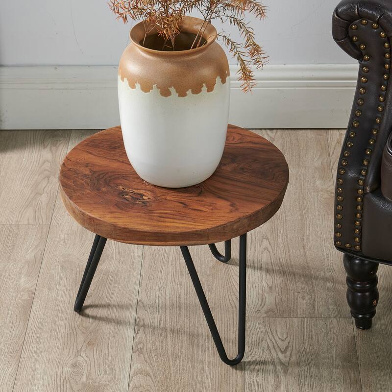 Teak Wood Round Plant Stand Table - 15.74" x 15.74"x 11.96"