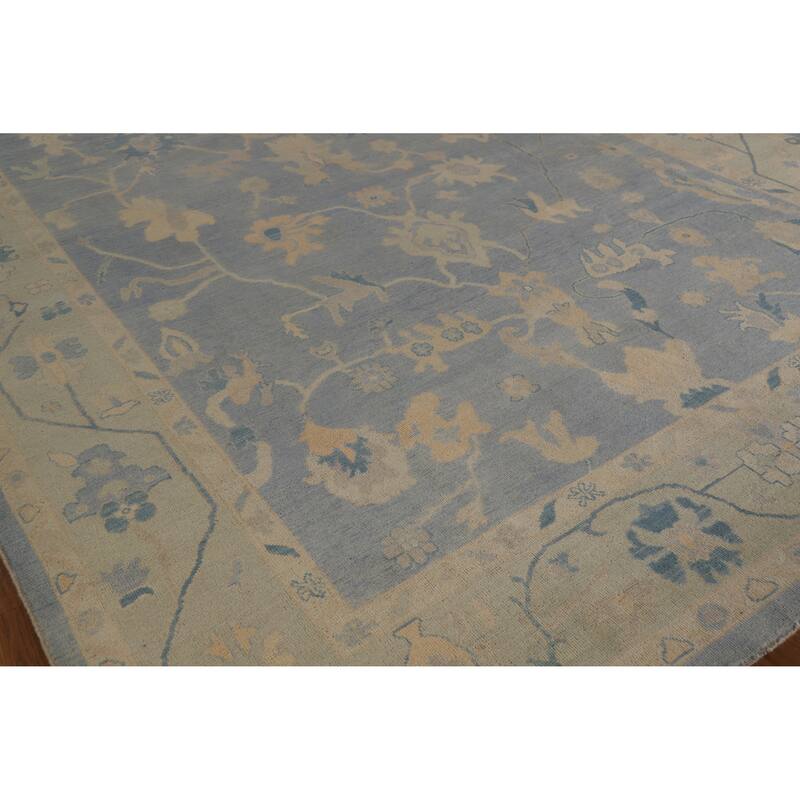 Hand Knotted Oriental 100% Wool Carpet Transitional All-Over Navy Blue & Blues Oushak Area Rug - 12' 0'' X 9' 5''