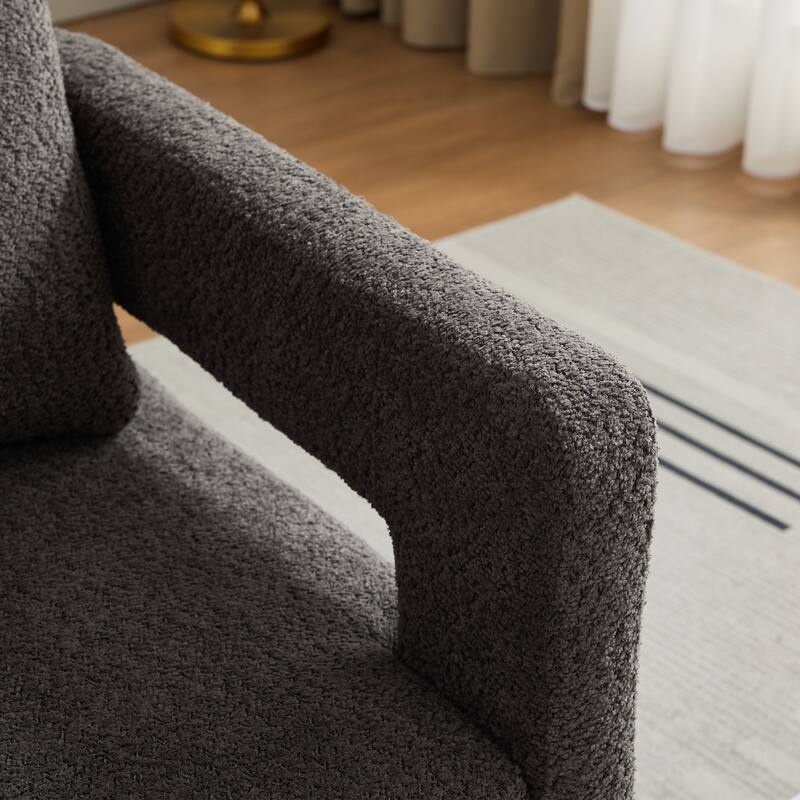 Bouclé 360° Swivel Accent Chair with Removable Back Cushion(250lb Capacity)