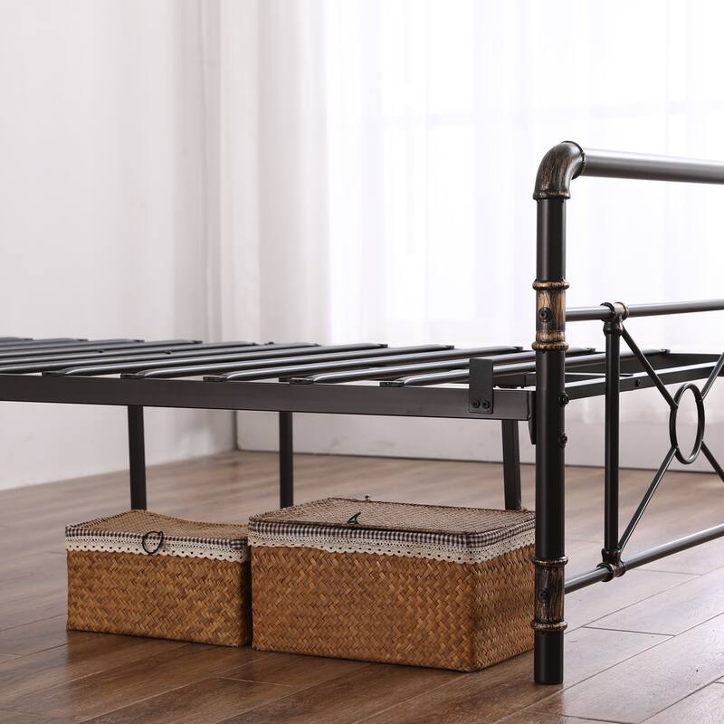 Single-layer Water Pipe Bed with Cross Design and Foot End Black Iron Bed