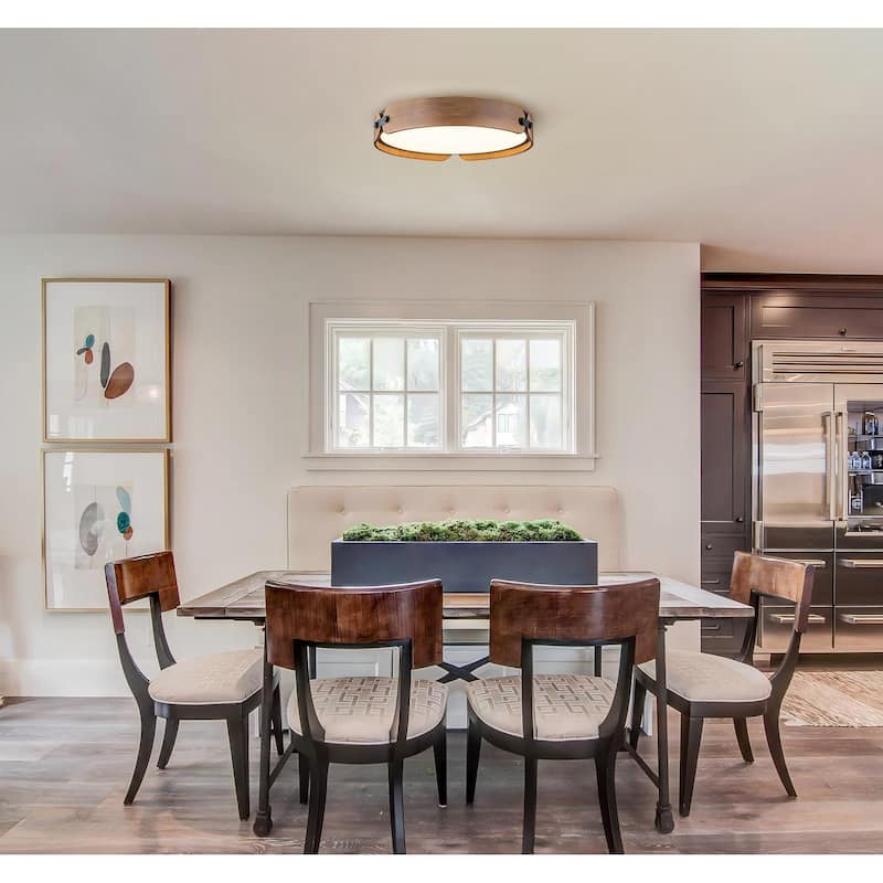 1-Light Farmhouse Wood Integrated LED Flush Mount Ceiling Light