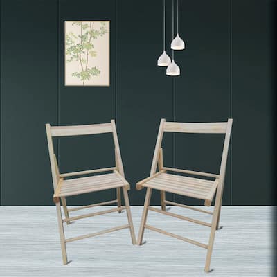 Wood Folding Chair with Comfortable Slatted Seat and Open Back