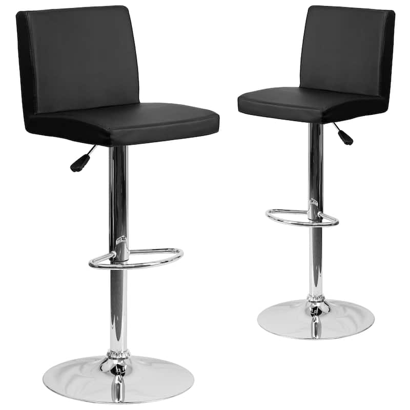 2 Pack Contemporary Adjustable Height Barstool with Panel Back and Chrome Base