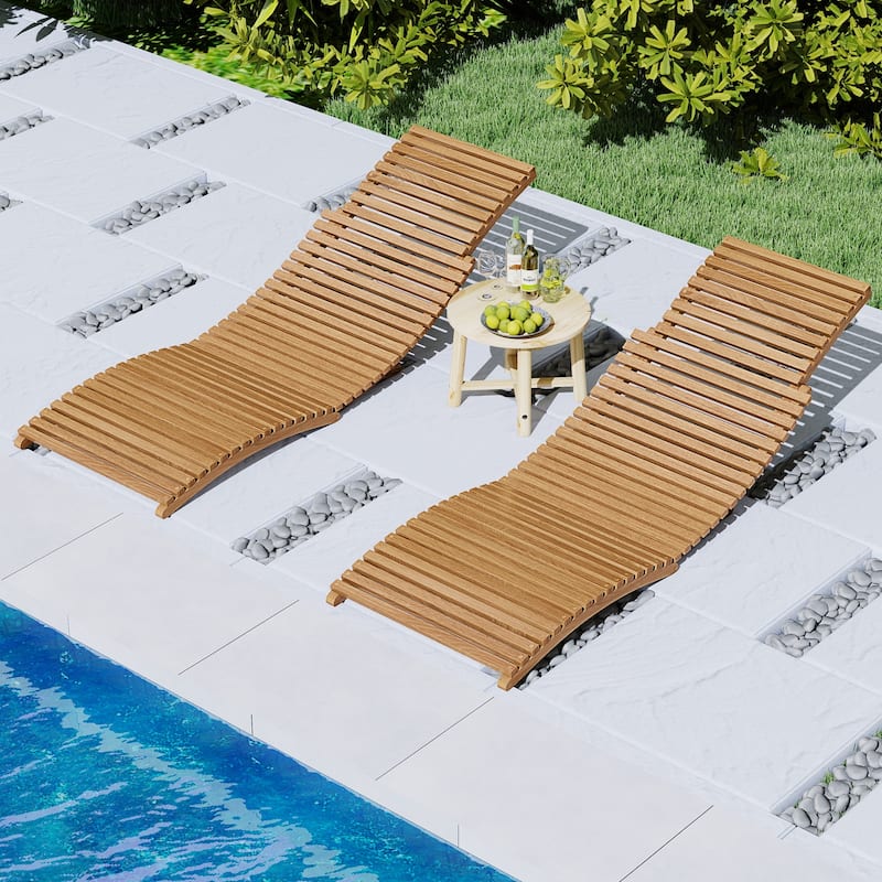 Teak Wood Folding Patio Chaise Lounge with Ergonomic Full-Length Seat - 61" x 22" x 21"