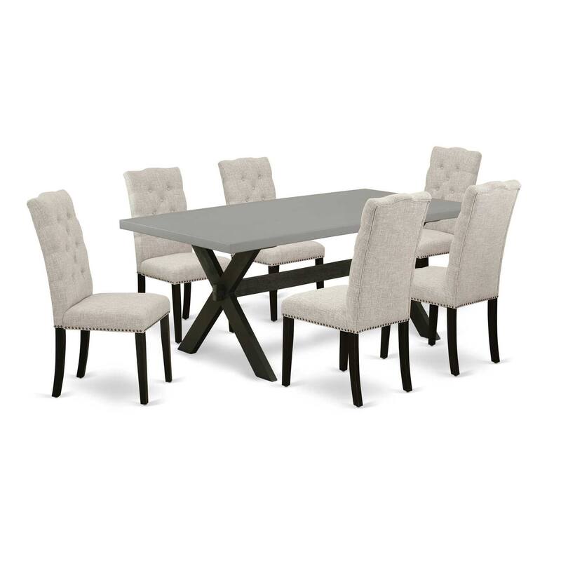 Small Dining Table Set with 6 Chairs - 7 Piece Kitchen Dinette Set - Modern Wood Dining Room Set - 72