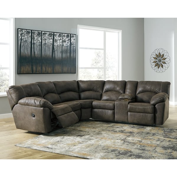 slide 2 of 4, Signature Design by Ashley Tambo Brown 2-Piece Reclining Sectional - 117"W x 104"D x 38"H