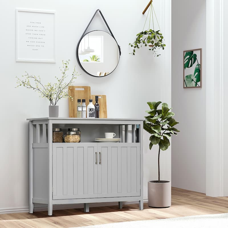 HOMCOM Sideboard Buffet Server Table with 2 Doors, Kitchen Storage Cabinet with Adjustable Shelves for Kitchen and Dining Room - Grey