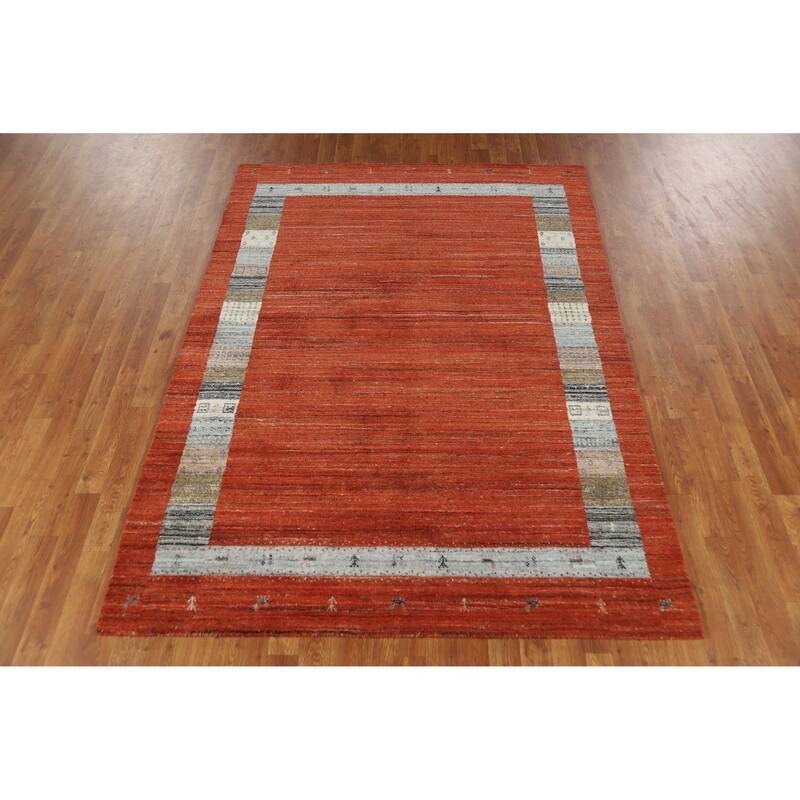 Orange Gabbeh Indian Area Rug Hand-Knotted Wool Carpet - 5'5" x 7'7"