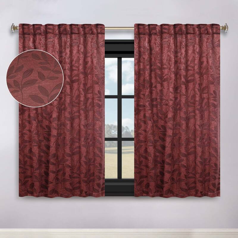 Superior Leaves Machine Washable Room Darkening Curtains with Back Tabs, Set of 2