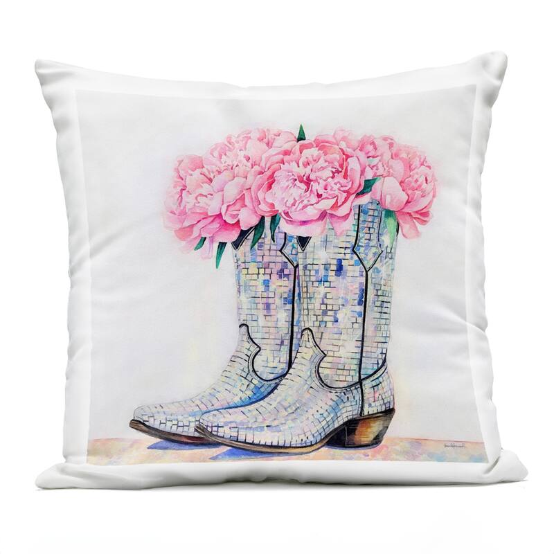 Stupell Floral Shimmering Cowgirl Boot Printed Outdoor Throw Pillow Design by Amanda Greenwood - Accent - Polyester - Pink - Single