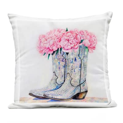 Stupell Floral Shimmering Cowgirl Boot Printed Outdoor Throw Pillow Design by Amanda Greenwood
