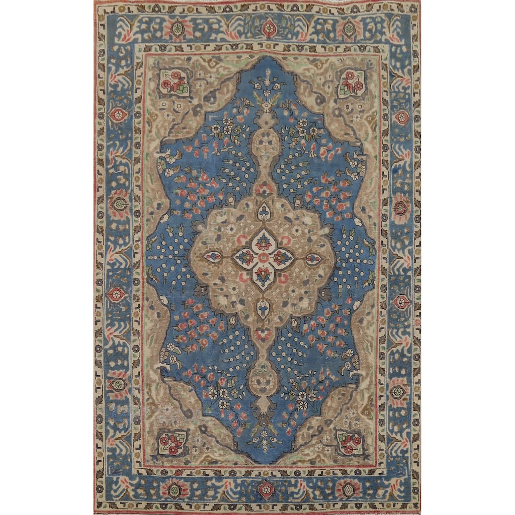 Tabriz Persian Vintage Rug Hand-Knotted Traditional Floral Wool Carpet - 6'6"x 9'7"