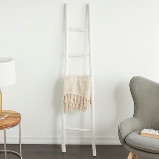 White, Brown or Black Wood Handmade Slanted Ladder with Wider Base and Ball Feet