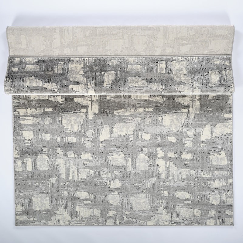 Intense Collection Transitional Abstract Light Grey Geometric Area Rug
