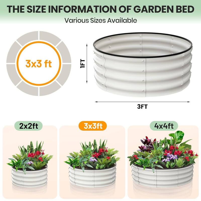 3x3x1ft Round Galvanized Raised Garden Bed, Planter Box for Vegetables, Flowers, Fruits