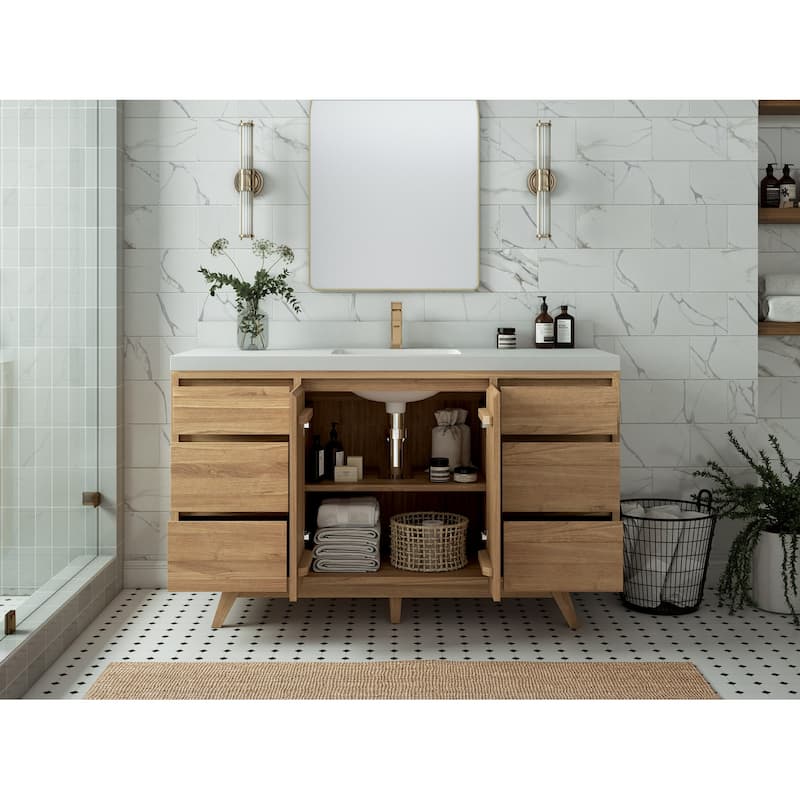 Willow Collections 60 in. W x 22 in. D Madison Teak Single Sink Bathroom Vanity with Countertop