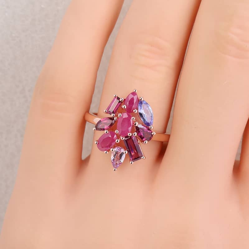 Miadora Multi-Shape Gemstone Floral Ring Sterling Silver